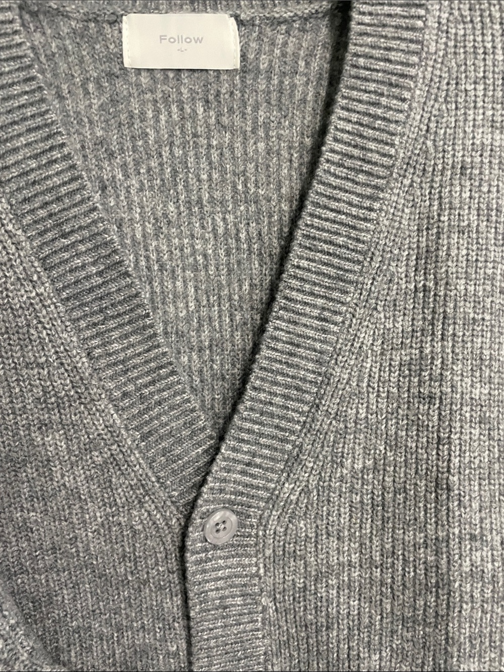 Men's Gray Ribbed V-Neck Button-Front Cardigan - Picture 6 of 6
